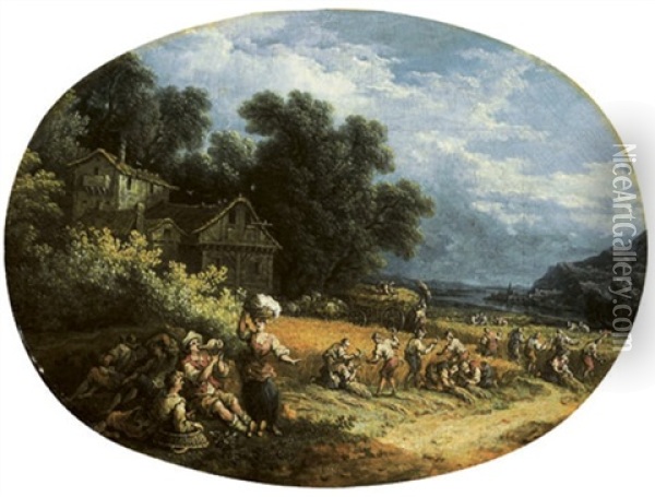 Les Moissonneurs Oil Painting - Pierre Salomon Domenchin de Chavanne
