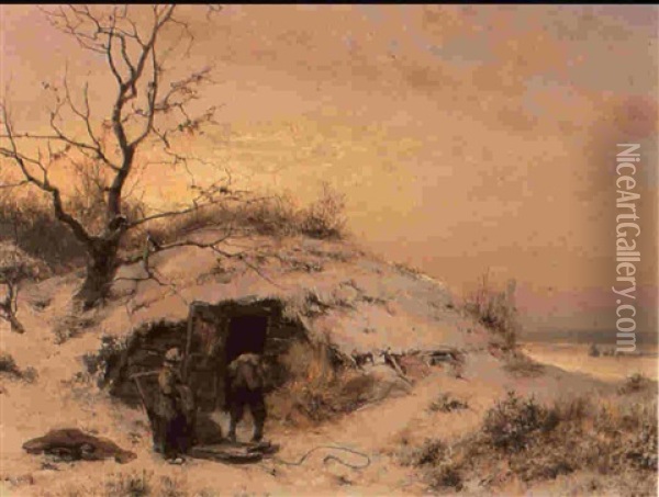 A Fishermen's Hut In The Snow Oil Painting - Hermanus Koekkoek the Elder