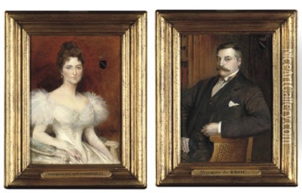 Portrait Of The Marquis De Broc (+ Portrait Of The Marquise De Broc; Pair) Oil Painting - Lionel Noel Royer