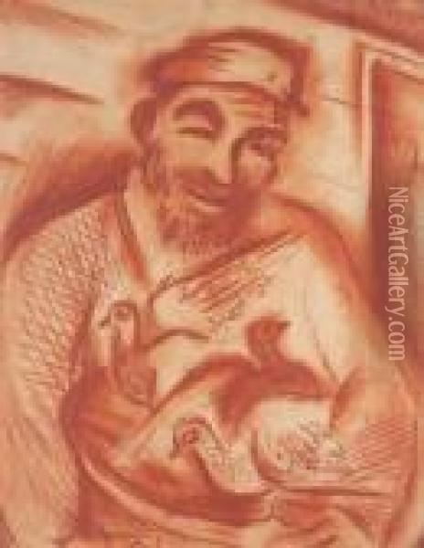 Hassid Holding Pigeons Oil Painting - Issachar ber Ryback