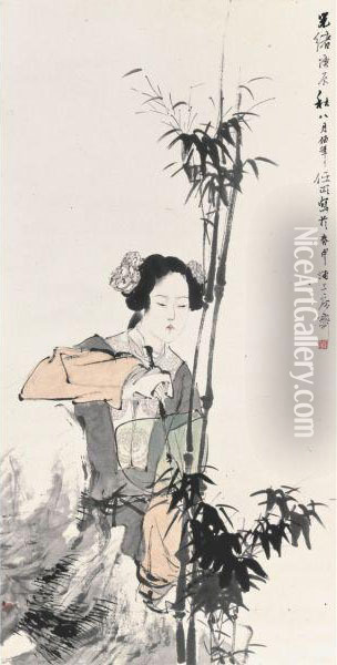Lady With A Fan Oil Painting - Ren Yi
