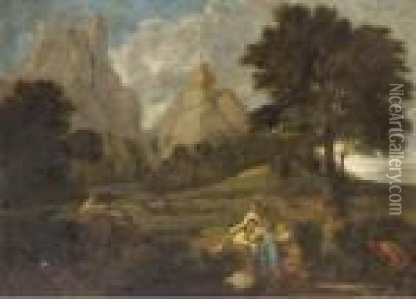 A Classical Landscape With Polyphemus Oil Painting - Nicolas Poussin