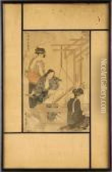 Woman At A Loom Oil Painting - Kitagawa Utamaro