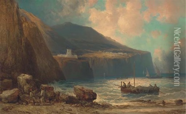Fishing Vessels Off Capri Oil Painting - Josef Karl Berthold Puettner