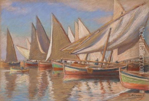 Barcas Oil Painting - Dionis Verdaguer Baixeras