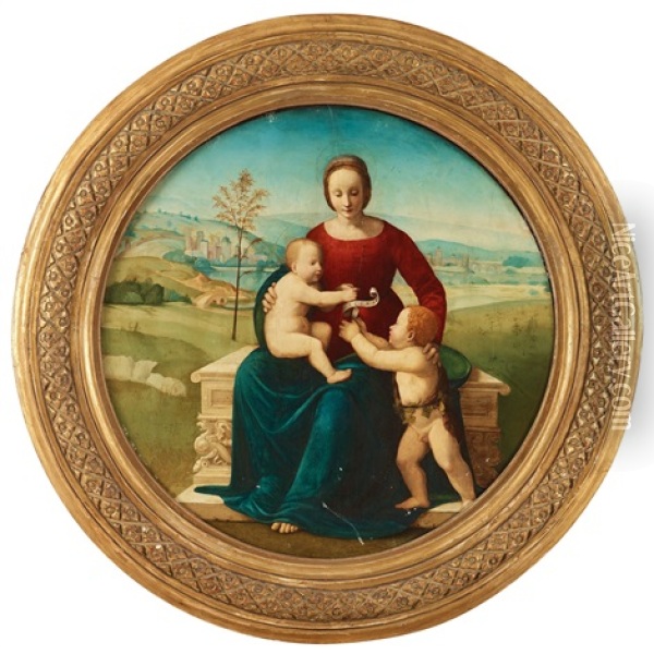 Madonna And Child With The Infant St Oil Painting - Giuliano Bugiardini