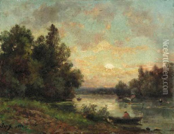 River Landscape
Oil On Board Oil Painting - Louis-Aime Japy