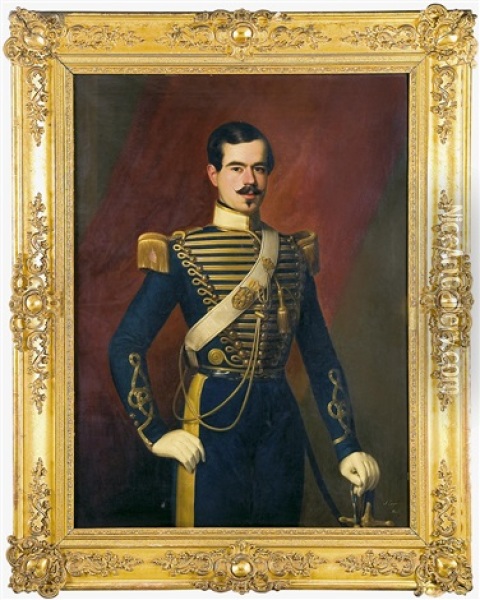 Retrato De D. Javier Linares, Guardia Real De Isabel Ii Oil Painting - Antonio Maria Esquivel Suarez de Urbina