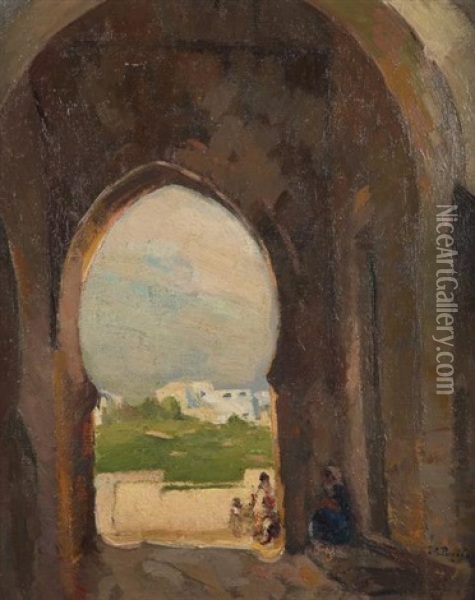 Porte De La Kasbah Des Oudaias Oil Painting - Elie Anatole Pavil