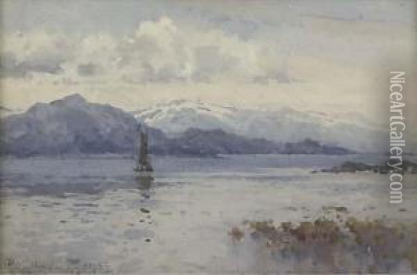 Boat On The Loch, Twilight Oil Painting - Reginald T. Jones