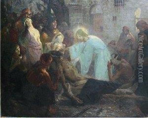 La Resurrection Delazare Oil Painting - Georges Charbonneau