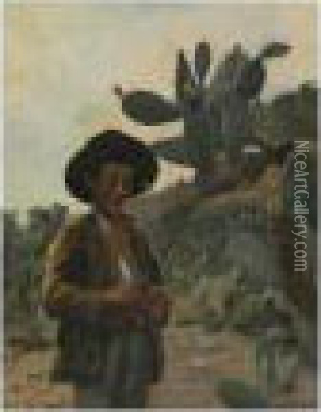 Jeune Garcon Dans Un Champ De Cactus Oil Painting - Pierra Ribera
