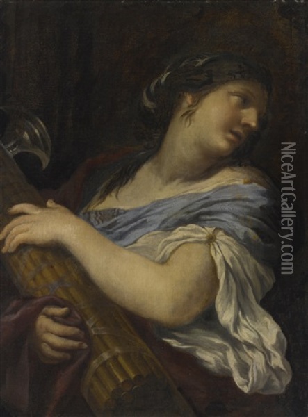 Portrait Of A Lady, Half Length, Holding A Fasces Oil Painting - Ciro Ferri