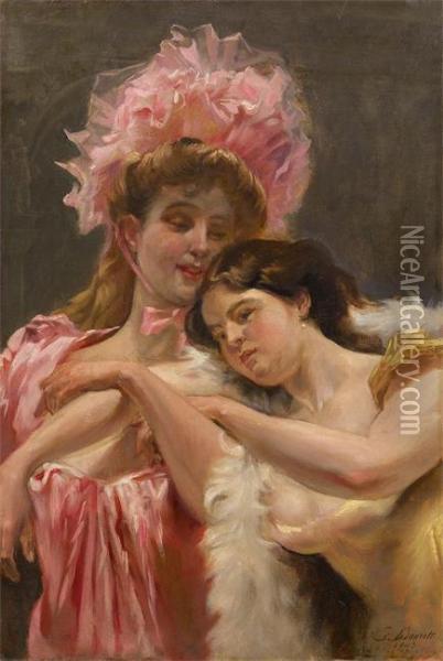 Les Amies Oil Painting - Auguste Bourotte