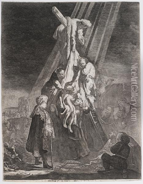Descent From The Cross: Second Plate (bartsch81) Oil Painting - Rembrandt Van Rijn