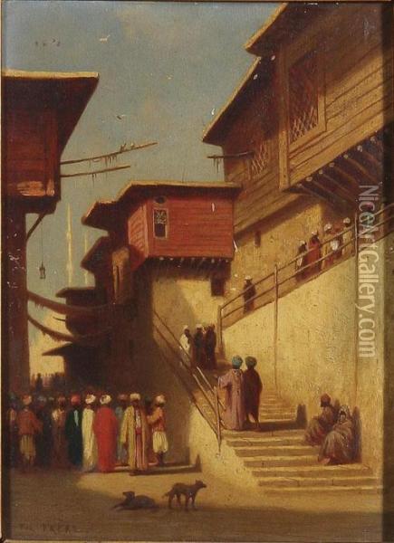 Arab Street Scene Oil Painting - Ch. Theodore, Bey Frere