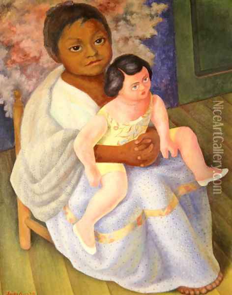 Nina with Doll, 1954 Oil Painting - Diego Rivera