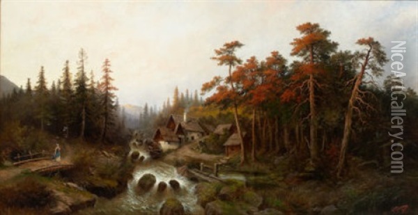 River Torrent In The Mountains Oil Painting - Leopold Graninger