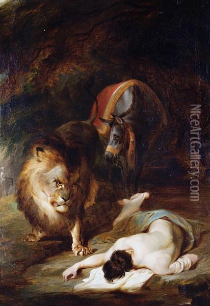 The Lion's Attack Oil Painting - William Huggins