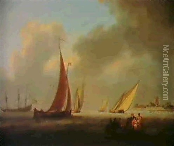 Fishing Boats Off The Dutch Coast Oil Painting - William Anderson