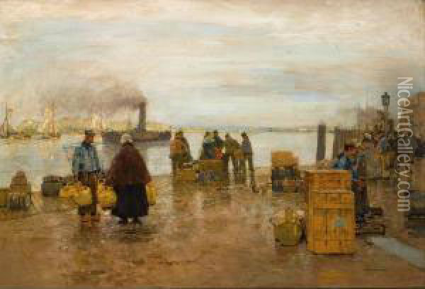 On The Dock Oil Painting - Hans Herrmann