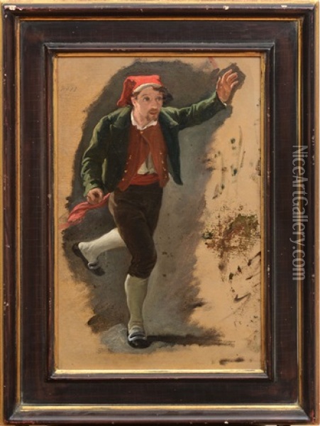Study Of A Young Man Running Oil Painting - Thomas Jones Barker
