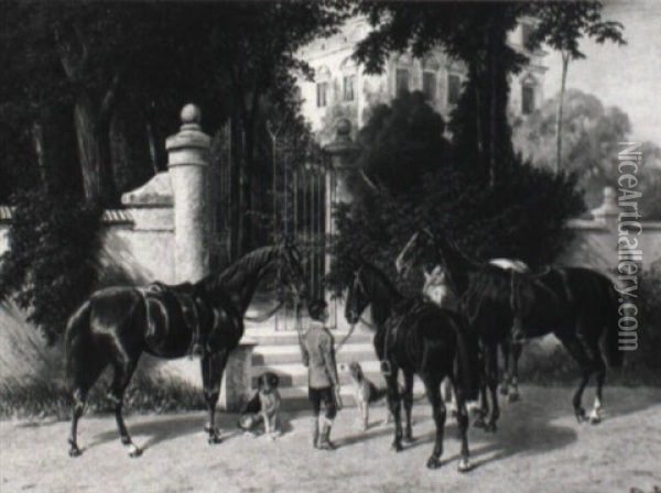 Reitknecht Mit Vier Pferden Vor Dem Parktor Oil Painting - Franz Quaglio
