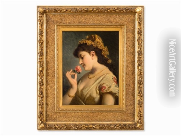 Young Woman With Rose Oil Painting - Anton Ebert