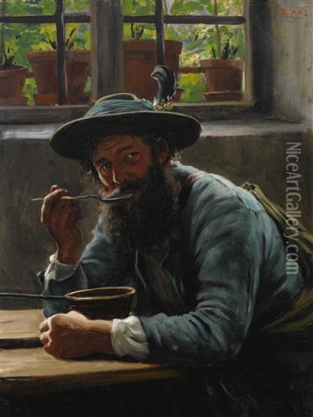 Portrait Des Andreas Hofer In Jungen Jahren Beim Mittagsmahl In Einer Stube Oil Painting - Emil Rau