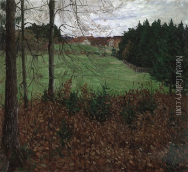 Herbstliche Waldlanschaft Mit Dorf Oil Painting - Oskar Moll