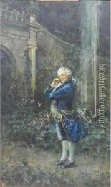 A Gentleman Standing In A Formal Garden Oil Painting - Luca Postiglione