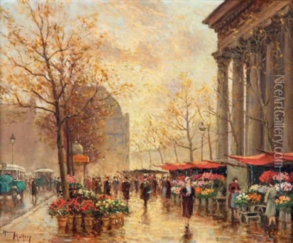 Le Marche Aux Fleurs Place De La Madeleine Oil Painting - Henri Malfroy-Savigny