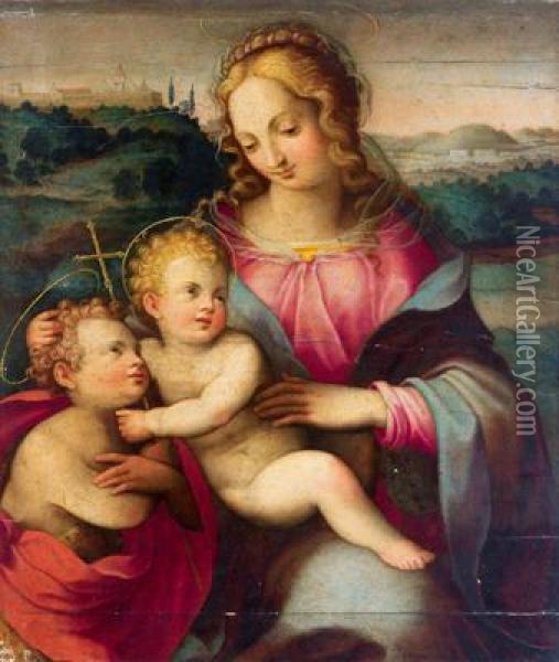 Madonna Con Bambino E San Giovannino Oil Painting - Giovanni Del Brina