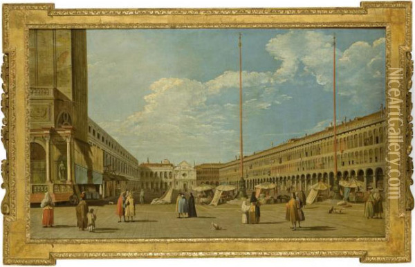 La Place Saint Marc Avec L'eglise San Geminiano Et Lesprocuraties Oil Painting - (Giovanni Antonio Canal) Canaletto