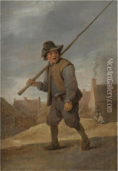 A Chimneysweep Passing Through A Village Oil Painting - David The Younger Teniers