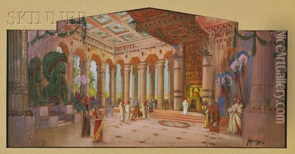 Interior Of An Egyptian Revival Hall Oil Painting - Hughson Hawley