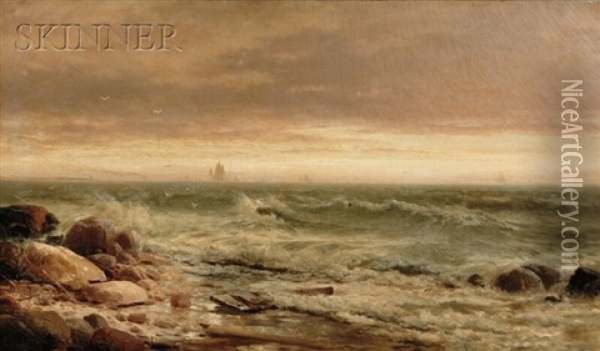 Waves On A Rocky Shore Oil Painting - Edward Moran