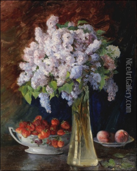 Still Life With Lilacs And Strawberries Oil Painting - Moicey Maimon