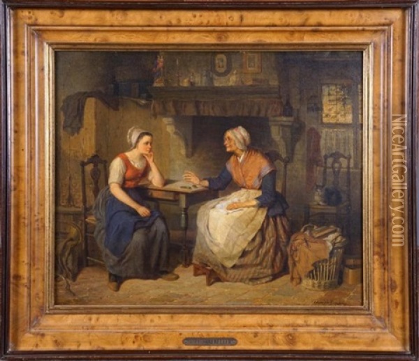 La Discussion Oil Painting - Adrien Ferdinand de Braekeleer