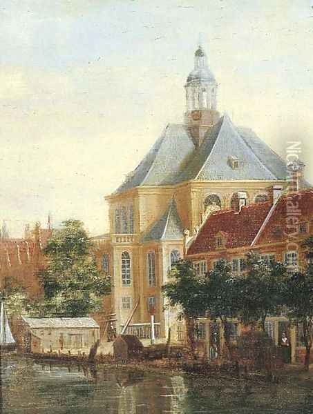 A view of the Wittenburgergracht with the Oosterkerk, Amsterdam Oil Painting - Dutch School