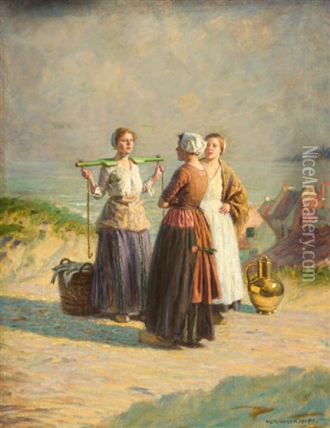 Drei Junge Fischerfrauen In Hollandischer Dunenlandschaft Oil Painting - Hermann Knopf