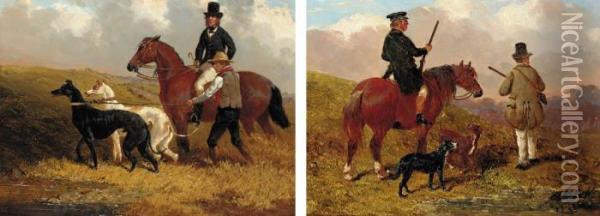The Shooting Party; And Going Coursing Oil Painting - John Frederick Herring Snr