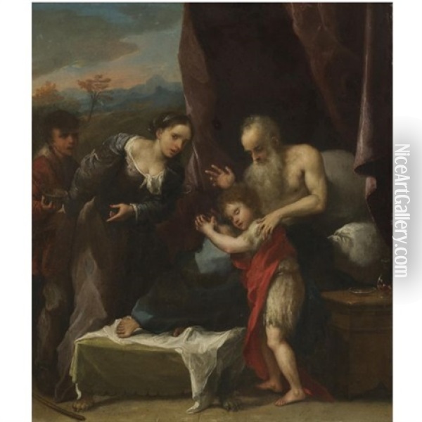 Isaac Blessing Jacob Oil Painting - Pasquale de' Rossi