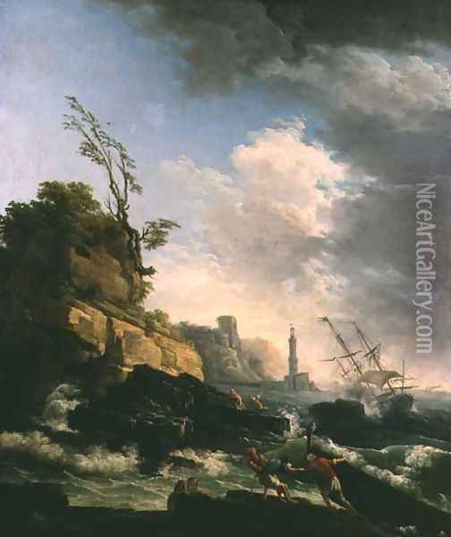 Storm on a Rocky Coast with shipwreck Oil Painting - Claude-joseph Vernet