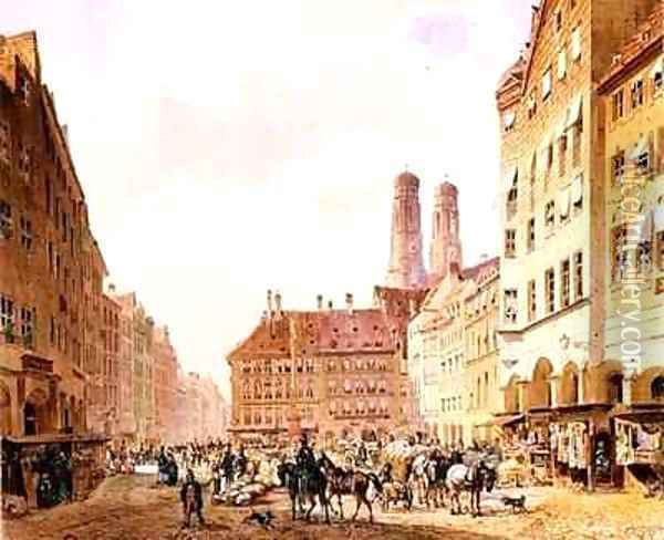 Marienplatz Munich Oil Painting - Friedrich Eibner