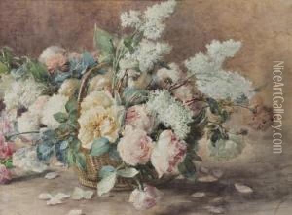 Roses Et Lilas Oil Painting - Henri Biva