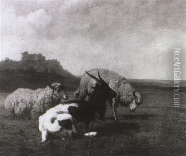 Schafe Und Ziege In Einer Wiesenlandschaft Oil Painting - Louis Robbe