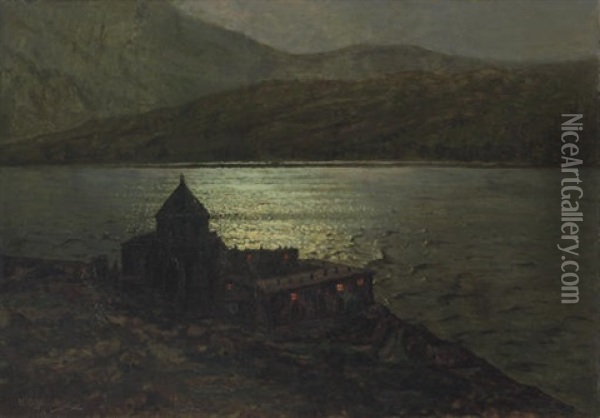 Sevananvank Monastery On Lake Sevan Oil Painting - Ivan Fedorovich Choultse