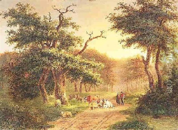 Waldlandschaft Mit Hirten Und Vieh Oil Painting - Joseph Antonio Hekking
