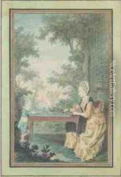 Madame De Lacombe Jouant Avec Son Fils Oil Painting - Louis Carrogis Carmontelle